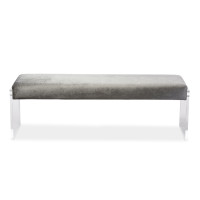 Baxton Studio DB-175-grey Hildon Grey Microsuede Lux Bench with Paneled Acrylic Legs